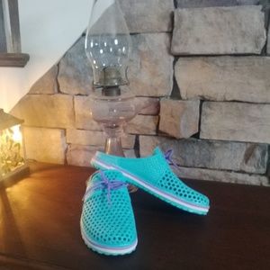 Vibrant Teal and Purple Shoes